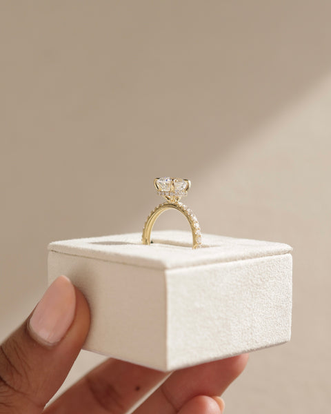 Jordanna – 5 Claw Pear Pavé Solitaire with Hidden Halo Lifestyle Image