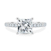Zendaya - 4 Claw Princess Solitaire with Hidden Halo and pave band - 18k White Gold