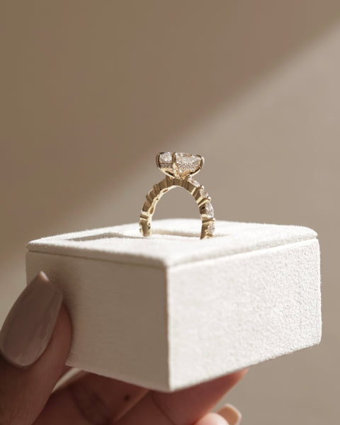Cali - 4 Claw Elongated Cushion Solitaire with Accent Stones Lifestyle Image