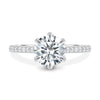 Maisy - 6 Claw Cathedral Round Solitaire with French Pavé - 18k White Gold