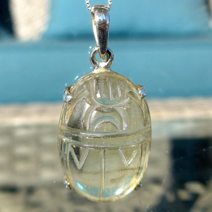 Large Tut-Inspired Libyan Desert Glass Scarab Pendant