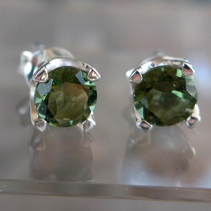 Faceted Moldavite 5mm Stud Earrings