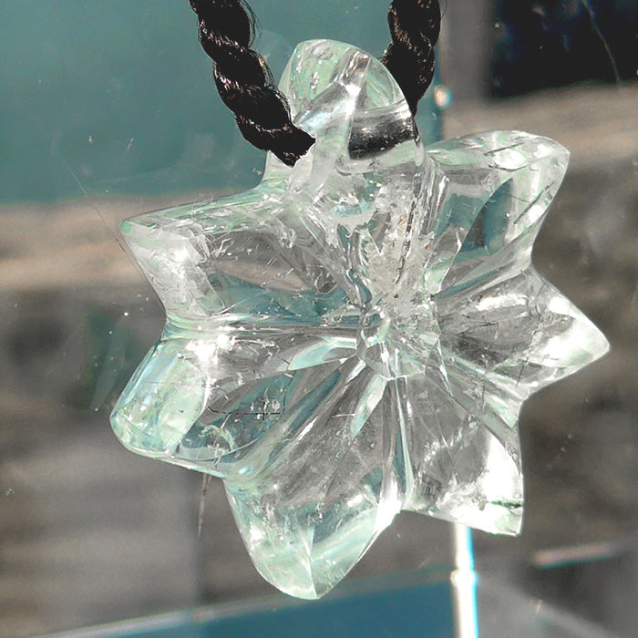 Aquamarine Flower of Isis Pendant with Black Tourmaline Threads by Lawrence Stoller