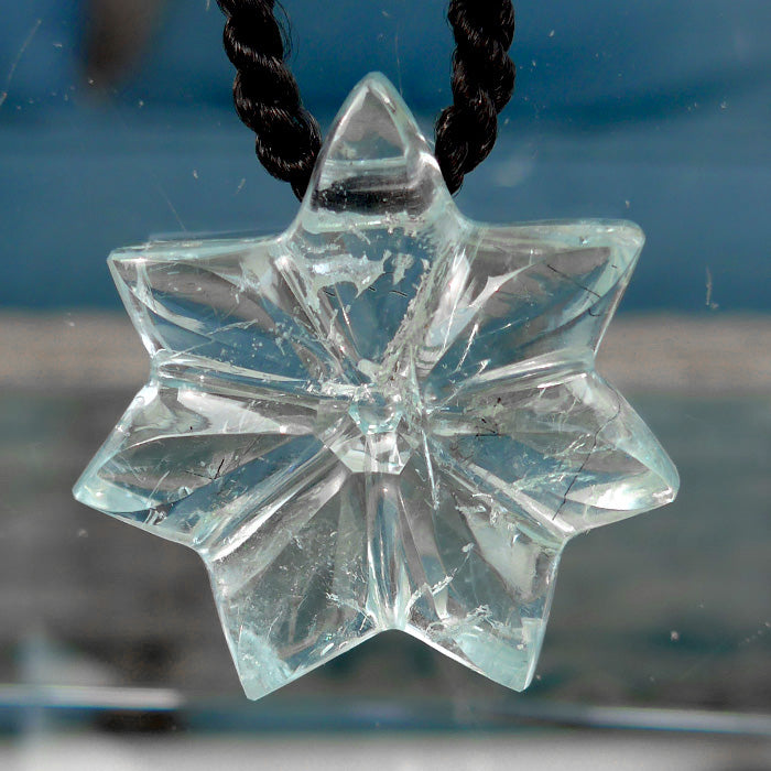 Aquamarine Flower of Isis Pendant with Black Tourmaline Threads by Lawrence Stoller