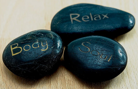 Relax Body and Soul, Engraved on Black Stones, Wikimedia