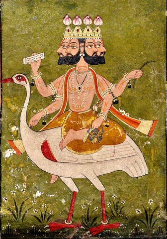 Brahma, Pahari, about 1700 CE. Probably Nurpur, Punjab Hills, Northern India, watercolor on paper, public domain via Wikimedia