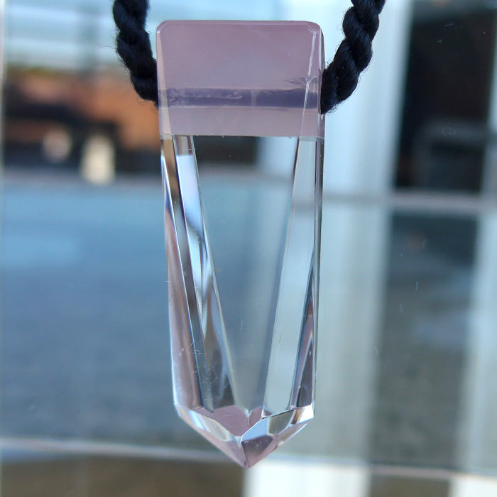 Ultra Clear Quartz Pendant Wand with Rose Quartz Crown by Lawrence Stoller