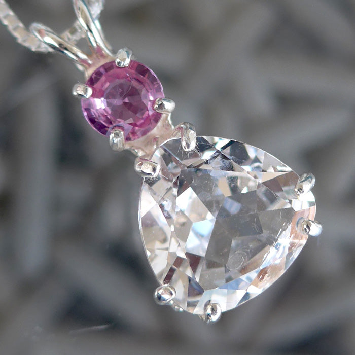 Pink Danburite Trillion Cut Pendant with Pink Sapphire Gemstone Crown