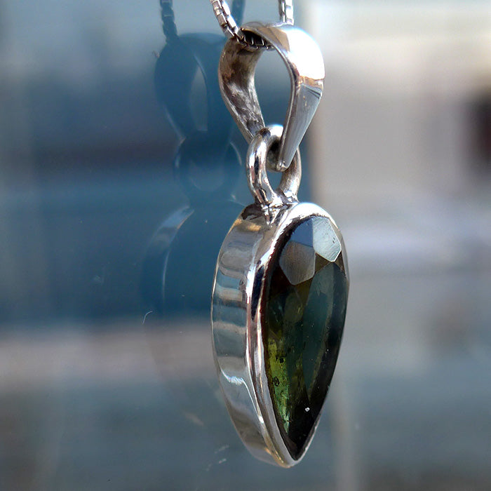 Faceted Moldavite Reverse Teardrop Pendant