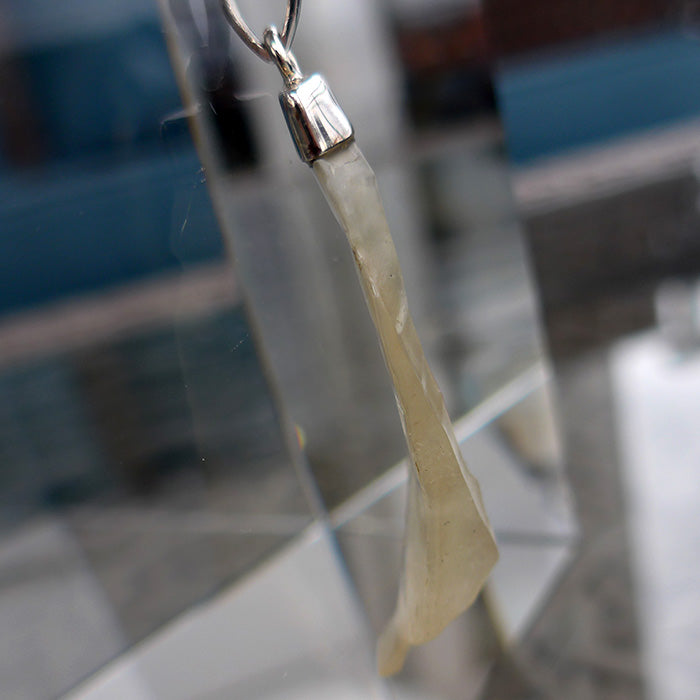 Polished Long Sterling Capped Libyan Desert Glass Pendant