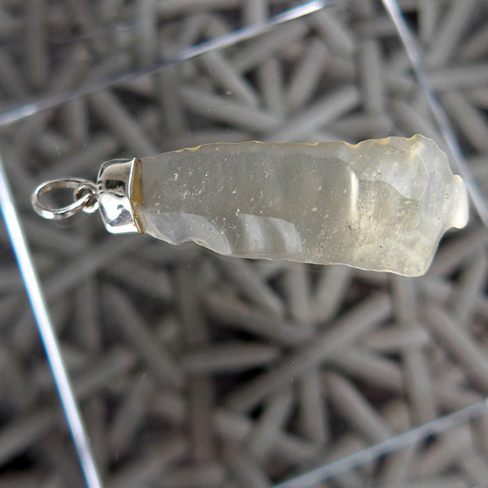 Polished Long Sterling Capped Libyan Desert Glass Pendant