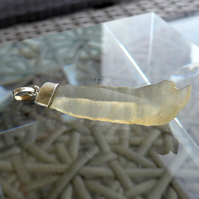 Polished Long Sterling Capped Libyan Desert Glass Pendant