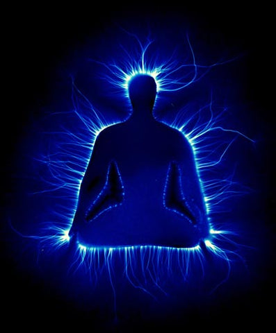 Kirlian Photo of Meditator in Lotus Position Surrounded by Blue Light