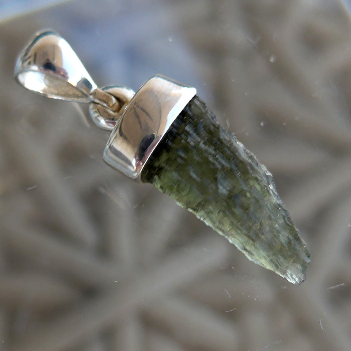 Unpolished Moldavite Curved Specimen Pendant