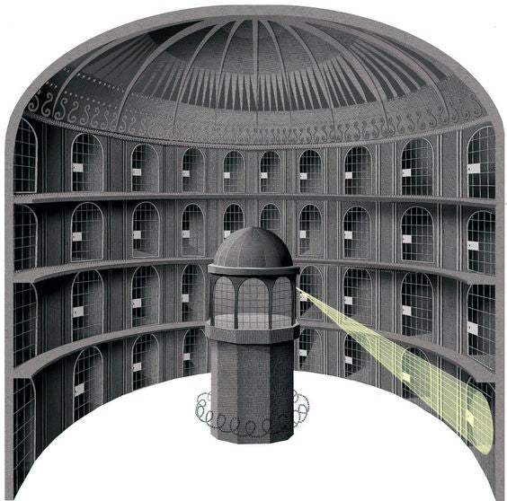 Plan of Jeremy Bentham's Panopticon Prison, by Blue Ākāśha, CC BY-SA 4.0, via Wikimedia Commons