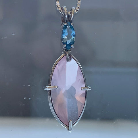 Rose Quartz Infinite Eye Pendant with Large Aquamarine Crown