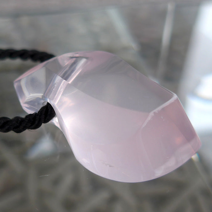 Large Art Deco Madagascar Rose Quartz Amphora Pendant by Lawrence Stoller