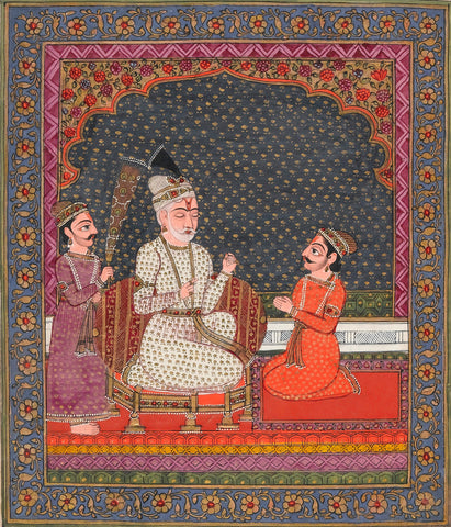 Sanjaya Narrating the Bhagavad Gita to Dhritarashtra, Ink and Gouache and Gold