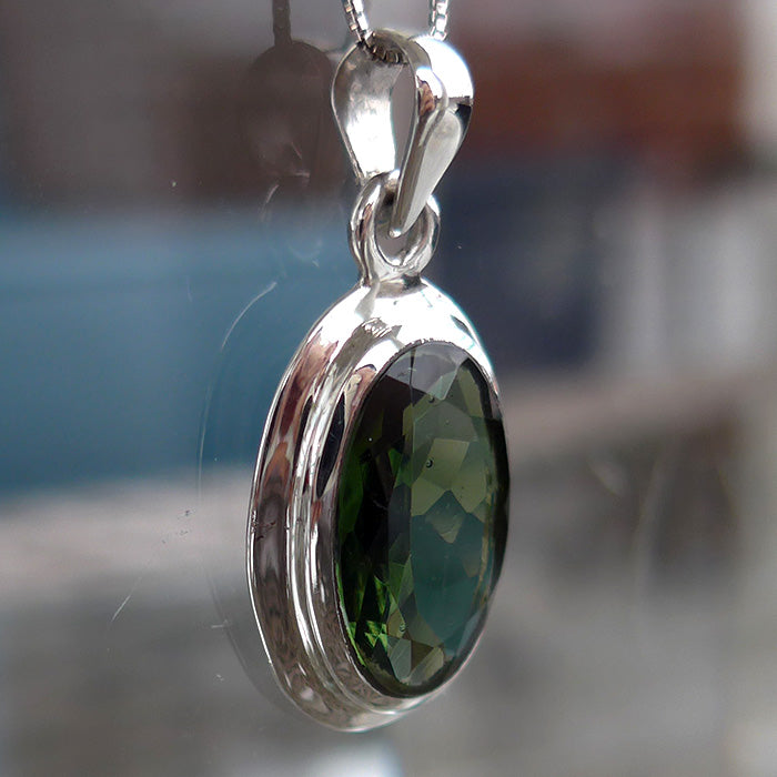 Sweet Faceted Oval Moldavite Pendant