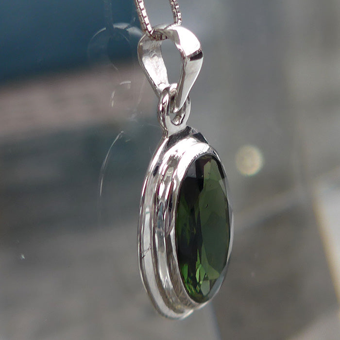 Sweet Faceted Oval Moldavite Pendant