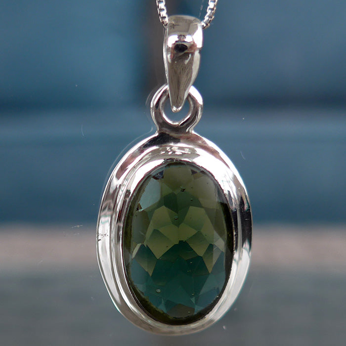 Sweet Faceted Oval Moldavite Pendant