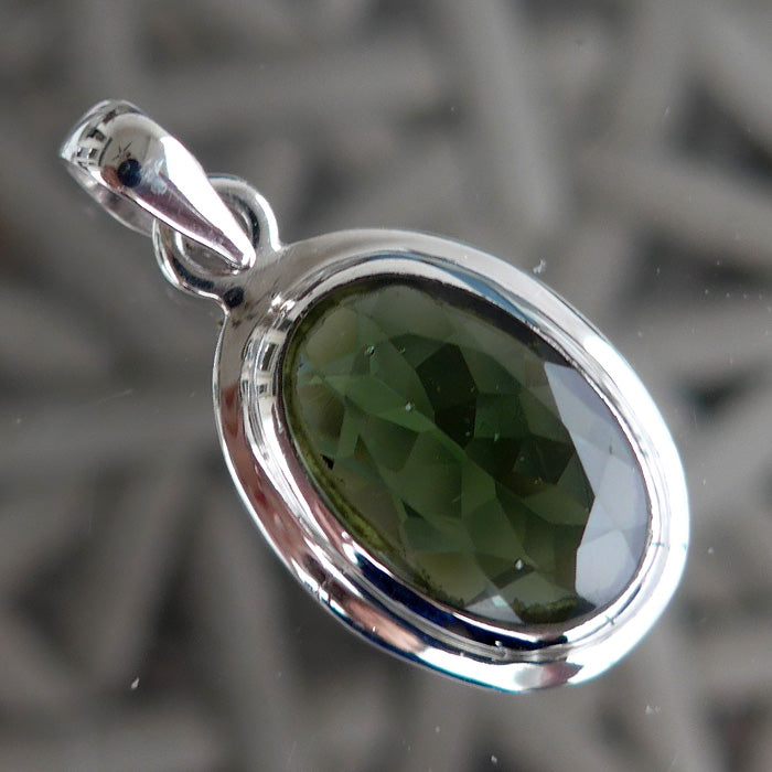 Sweet Faceted Oval Moldavite Pendant