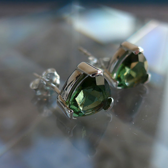 Moldavite Faceted Trillion Post Earrings