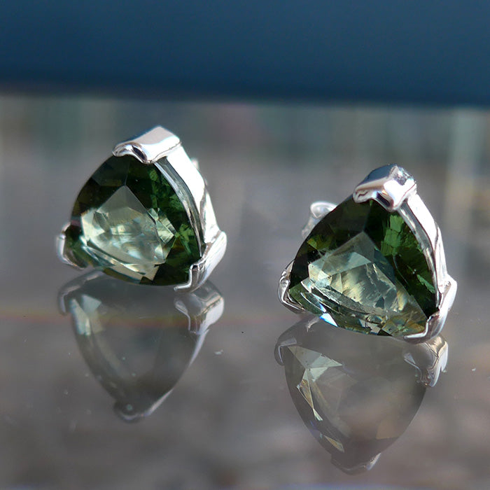 Moldavite Faceted Trillion Post Earrings