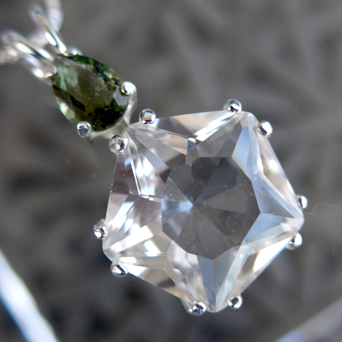 Clear Quartz Star of Venus with Teardrop Moldavite Crown