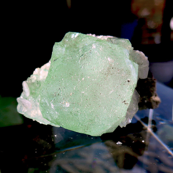 Green Apophyllite Gemstone on White Apophyllite