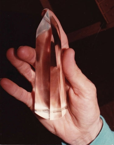 Jane Sherry holding Marcel Vogel Healing Crystal, Photo Courtesy Satya Center