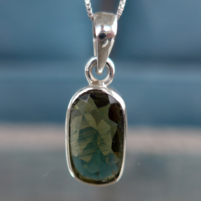 Lovely Faceted Oval Moldavite Bezel Set Pendant