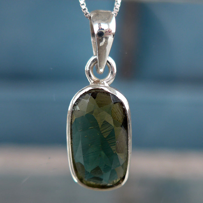 Lovely Faceted Oval Moldavite Bezel Set Pendant