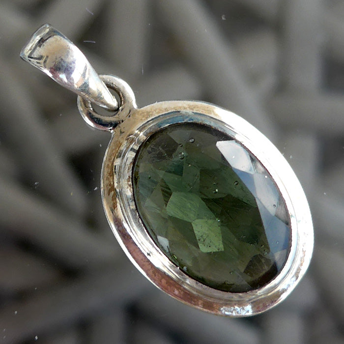 Polished Oval Faceted Moldavite Pendant