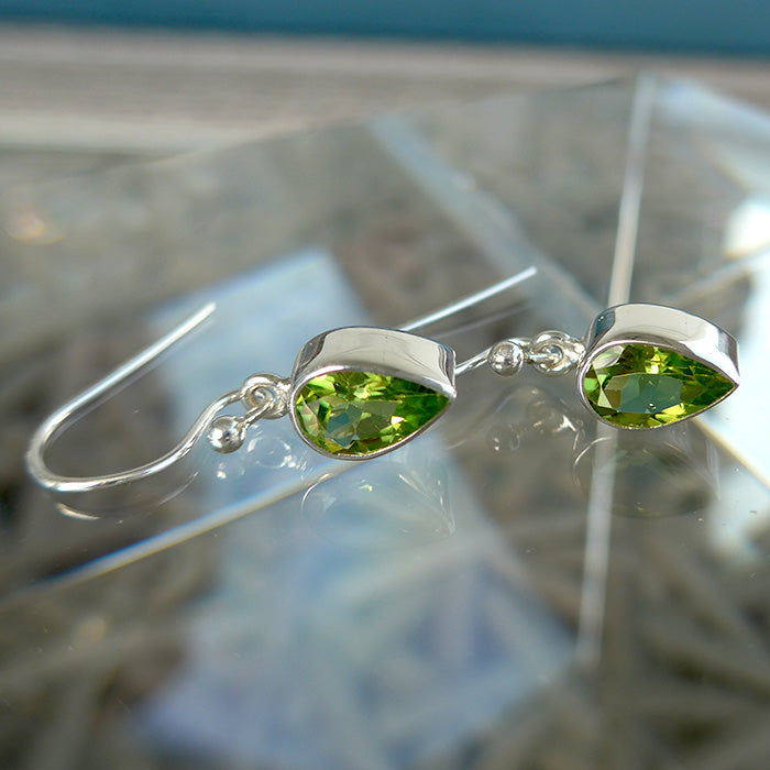 Reverse Teardrop Peridot Hanging Earrings