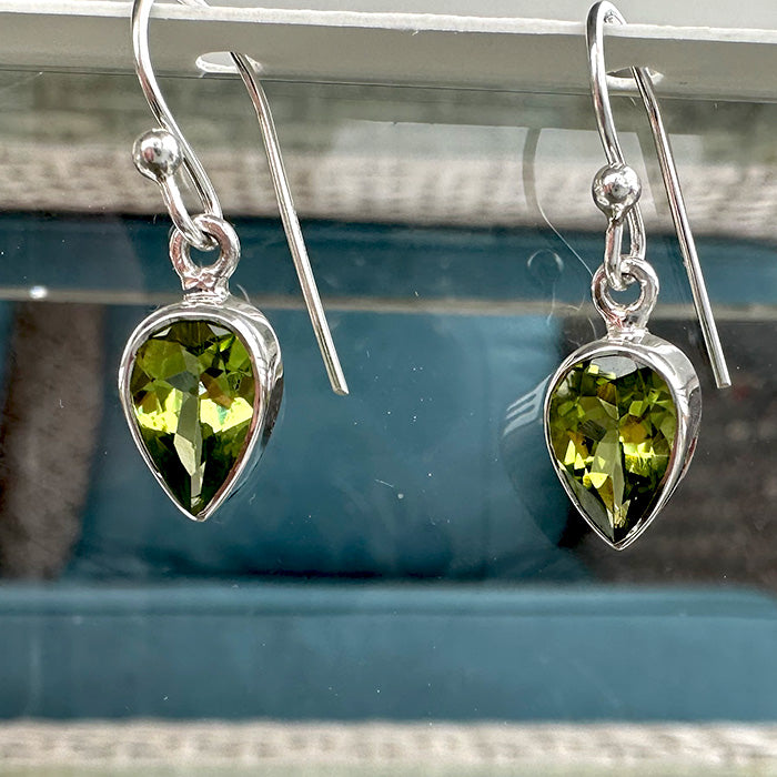 Reverse Teardrop Peridot Hanging Earrings