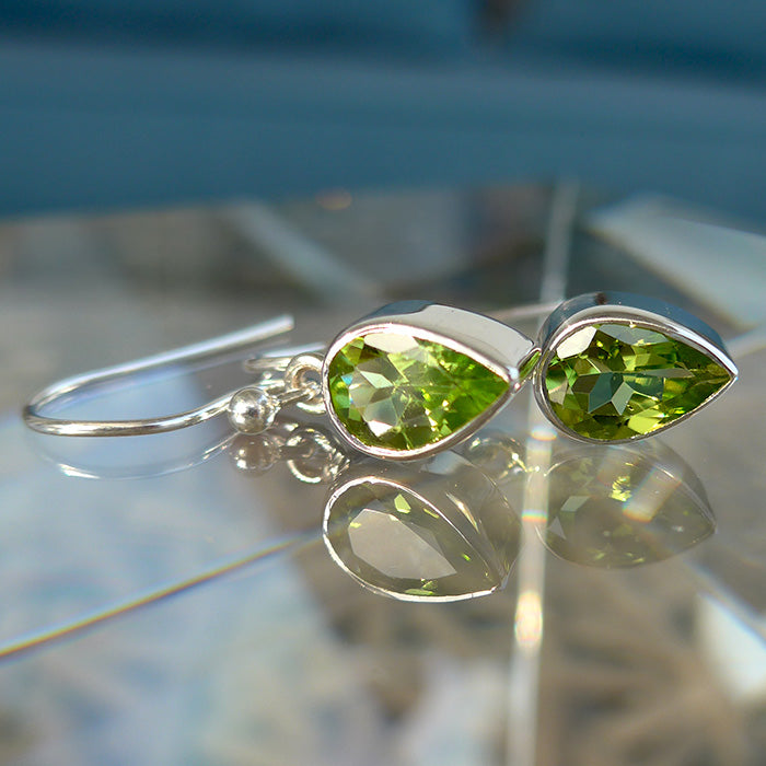 Reverse Teardrop Peridot Hanging Earrings