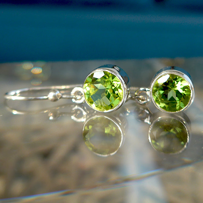 Round Peridot Hanging Earrings