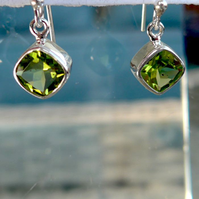 Square Peridot Hanging Earrings