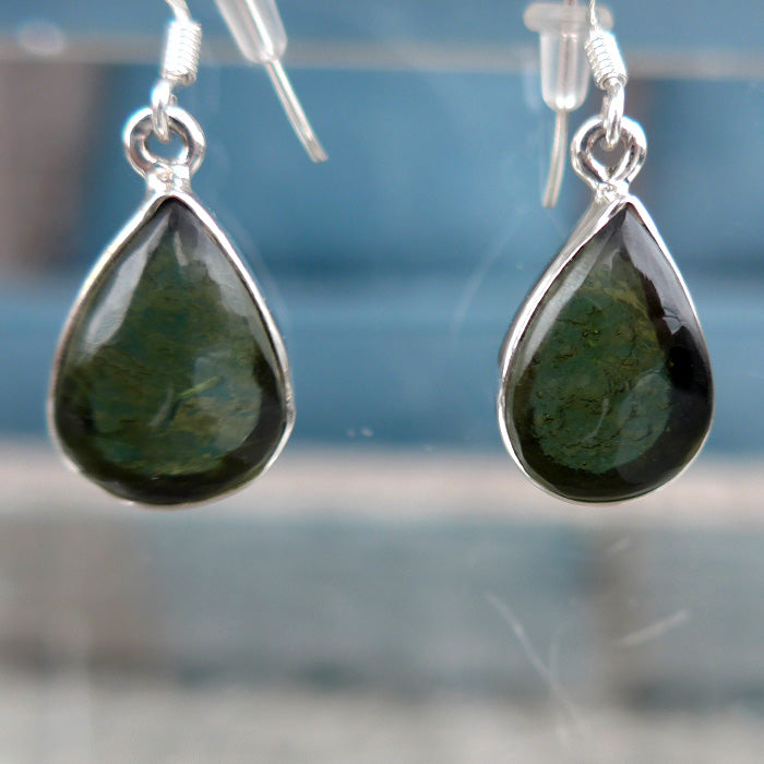 Moldavite Bezel Set Teardrop Earrings