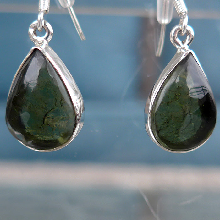 Moldavite Bezel Set Teardrop Earrings