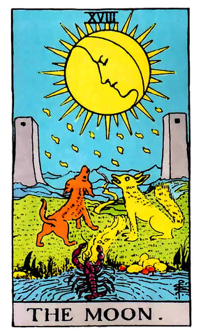 Tarot Trump XVIII, The Moon, Waite Tarot