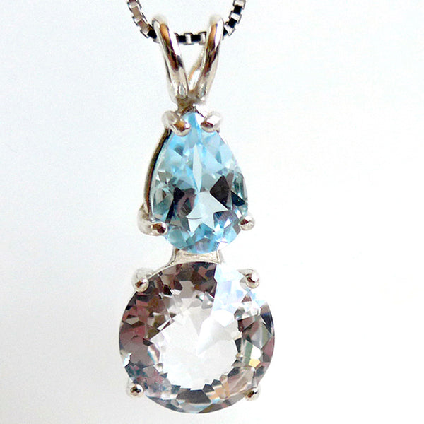 Clear Quartz Mini Radiant Heart with Blue Topaz Teardrop Gemstone Crown