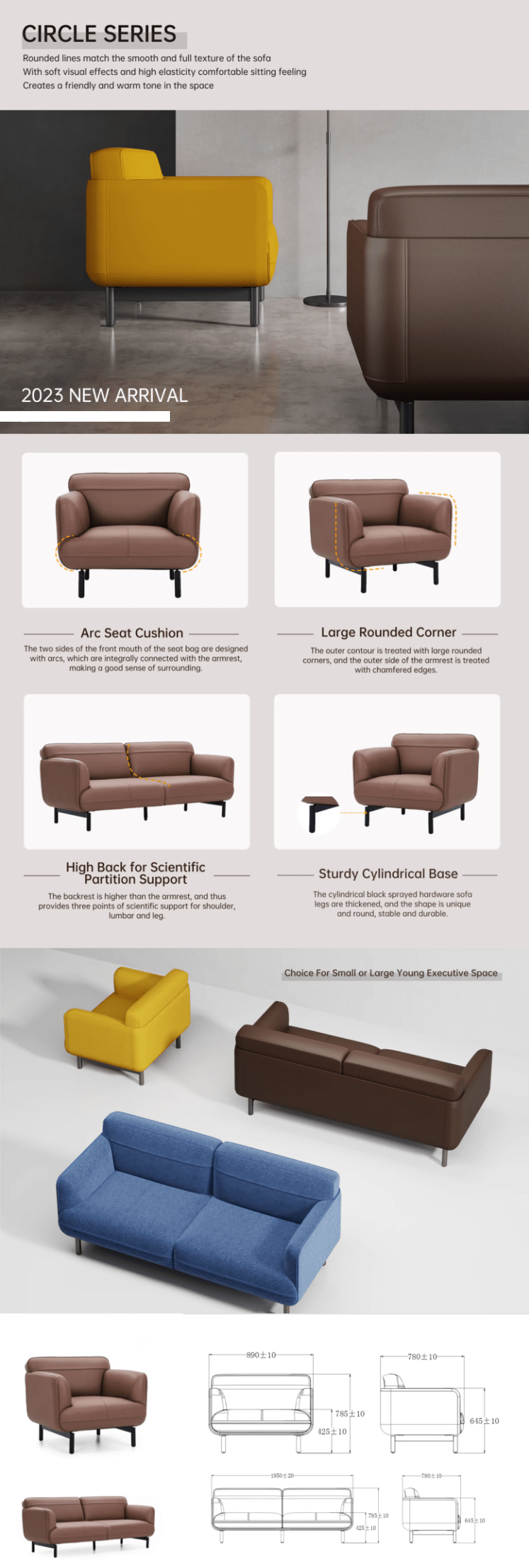 Circle Three Seater Leather Office Lounge Sofa