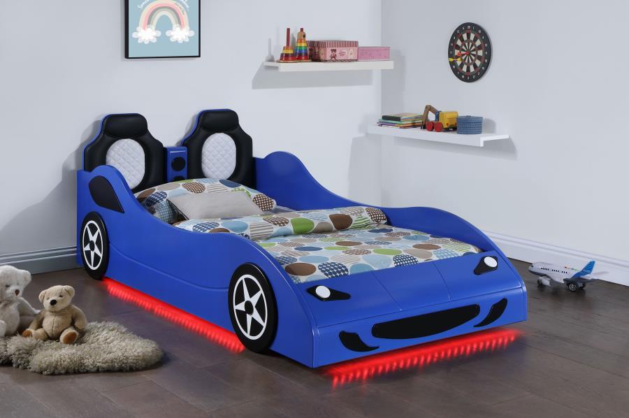 Wood LED Race Car Bed with a 7" Mattress - The Ultimate Cruiser