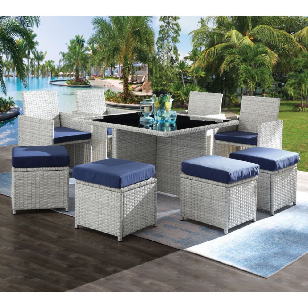 Paitalyi Patio Set: Blue Fabric and Wicker Design