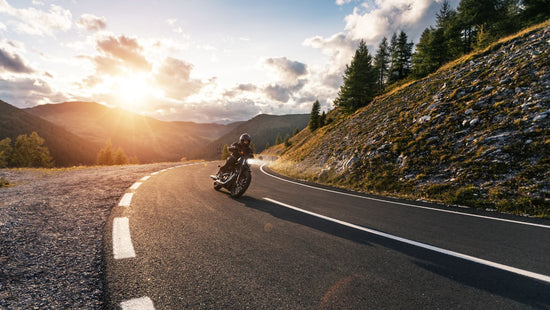 Cruiser motorcycle on alpine road