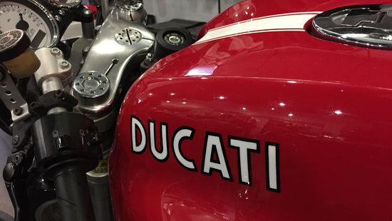 Ducati gas tank logo close up