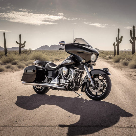 Indian Chieftain motorcycle on a Mojave desert California