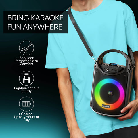 MASINGO Karaoke Machine for Adults and Kids with 2 Wireless Microphones,  Portable Singing PA Speaker System Set with 2 Bluetooth Mics, Disco Ball